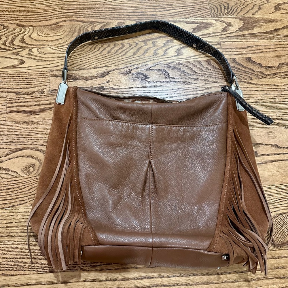 B. Makowsky Leather Fringe Hobo Bag